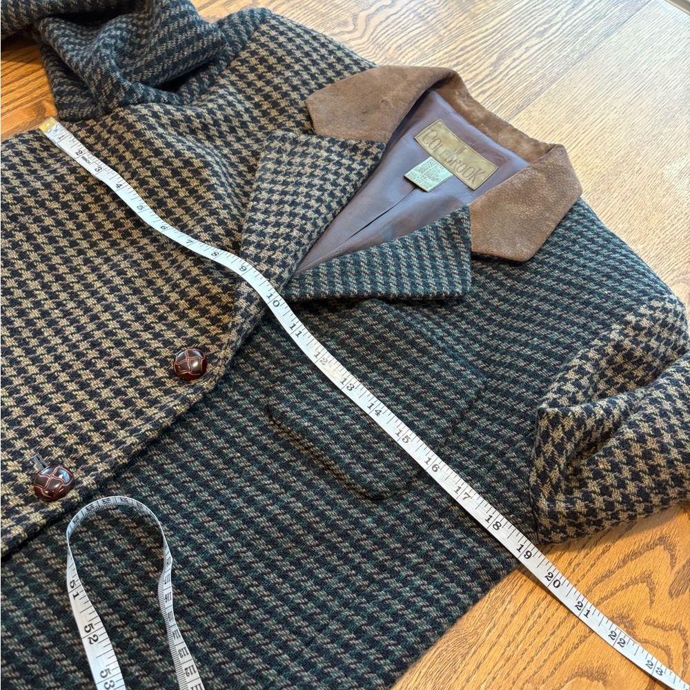 Vintage JL Colebrook brown houndstooth plaid wool blazer Jacket suede collar M - Picture 6 of 11